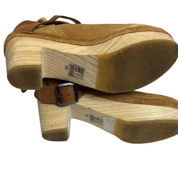 Free People Boots Womens Size 38 Tan Suede Clog Ankle Wrap Wooden Heel 500030907 - Picture 8 of 11